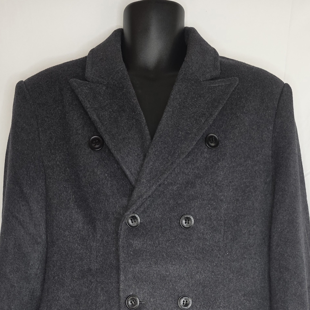 HXW.GJQ Men's Double-Breasted Gray Wool Pea Dress Coat Size Large BV-3141 - Picture 3 of 10